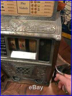 1928 Superior Caille Company Vintage Nickel Slot Machine With Key Very Rare