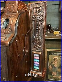 1929 MILLS Poinsettia Copper Plated Slot Machine with MINT VENDOR Watch Video