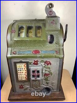 1929 Mills Poinsettia 5 Cent Antique Slot Machine Needs Work