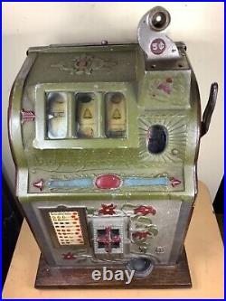 1929 Mills Poinsettia 5 Cent Antique Slot Machine Needs Work