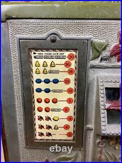 1929 Mills Poinsettia 5 Cent Antique Slot Machine Needs Work