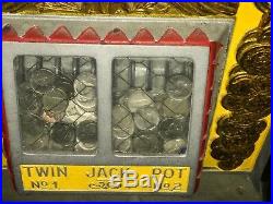 1930s Walting Roll-A-Top 5 CENT Slot Machine With Original Oak Cabinet Stand