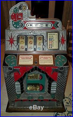 1934 Mills 5 Cent Double Eagle FOK Antique Slot machine, Jackpot and Mint Vendor