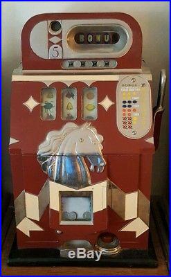 1938 Mills (Bonus Bell) Horse Head 5-Cent Slot Machine (Completely Restored)