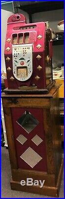1940's 5¢ Mills Antique Slot Machine Diamond Front Coin op Display Stand 1946