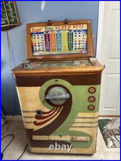 1940's Keeney's Bonus Super Bell 5 Cent Slot Machine NOT WORKING Except Lights