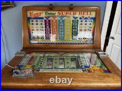 1940's Keeney's Bonus Super Bell 5 Cent Slot Machine NOT WORKING Except Lights