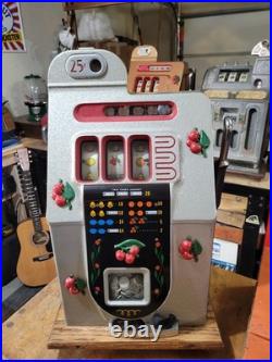 1940s 25 Cent Mills Black Cherry Slot Machine Original Paint