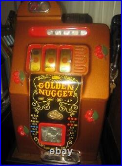 1940s Restored Mills $. 25 Black Cherry Slot Machine with Vintage Mills Stand