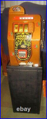 1940s Restored Mills $. 25 Black Cherry Slot Machine with Vintage Mills Stand