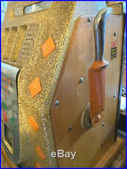 1941 Vintage 5cent Mills Slot Machine Gold Chrome Bell Diamond Front WORKS