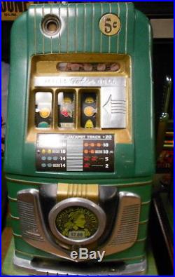 1947 MILLS HI-TOP TOKEN BELL 5c-10c-25c SLOT MACHINES WITH STANDS