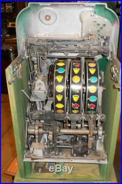 1947 MILLS HI-TOP TOKEN BELL 5c-10c-25c SLOT MACHINES WITH STANDS