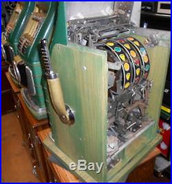 1947 MILLS HI-TOP TOKEN BELL 5c-10c-25c SLOT MACHINES WITH STANDS