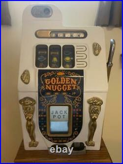 1948 Mills 25 Cent Golden Nugget Slot Machine with Stand (Working!)