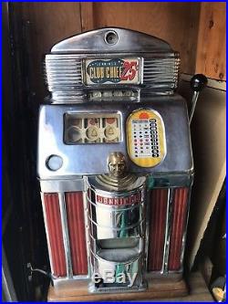 1950s Club Chief 25cent Slot Machine With Original Casino Movable Stand & Wheels