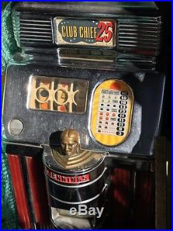 1950s Club Chief 25cent Slot Machine With Original Casino Movable Stand & Wheels