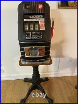1950s Mills Hi Top Slot Machine 10 cent with original stand Works/looks Great
