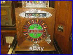 5 Cent WATLING JEFFERSON ONE WHEEL SLOT MACHINE OAK & CAST IRON RARE EARLY