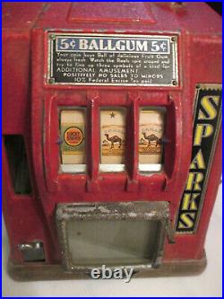ANTIQUE 1930'S SPARKS 5 CENT Simulator Vending Gumball Cigarette SLOT MACHINE
