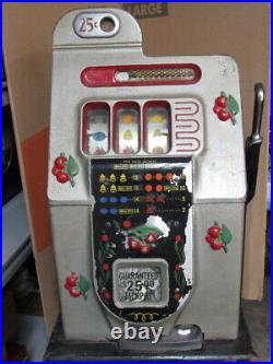 ANTIQUE 1946 MILLS 25 CENT BLACK CHERRY SLOT MACHINE with STAND WORKS GREAT