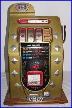 Antique Mills -10 Cent Casino Slot Machine Nice Cherry Diamond Front Pattern