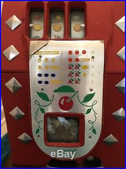 ANTIQUE MILLS Novelty Silver DIAMOND 5 CENT RED SLOT MACHINE 1930s Works WithKey