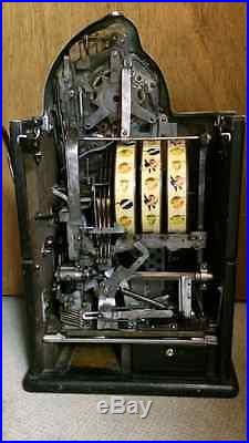 ANTIQUE WATLING 10c ROL-A-TOP SLOT MACHINE WITH VENDER AND GOLD AWARD