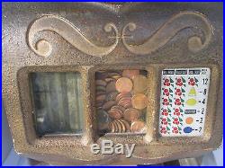 Antique 1900s Mills Novelty 1C One Cent Penny Coin Slot Machine. Heart, Libertry