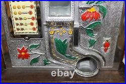 Antique 1920s-30s MILLS POINSETTIA 5 Cent 3 Reel Coin Op SLOT MACHINE -WORKS