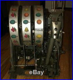 Antique 1930's Mills Jewel Bell Hi-Top 5 Cent Slot Machine With Stand Original