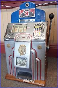 Antique 1930s JENNINGS SILVER CHIEF 5c Cent 3 Reel Manual SLOT MACHINE -WORKS