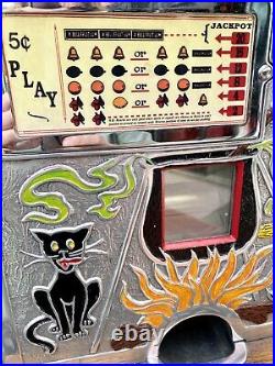 Antique 1930s Jennings Witch and Black Cat Halloween Slot Machine