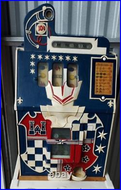 Antique 1936 MILLS CASTLE 10¢ Dime Slot Machine WORKS Keys Base One Armed BANDIT