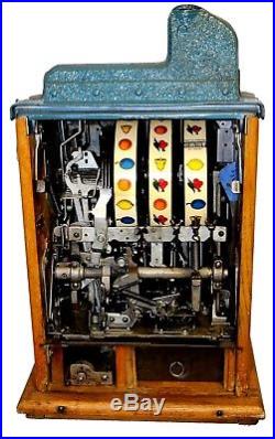 Antique 1937 Blue Front Bursting Cherry Mills Slot Machine, All Original