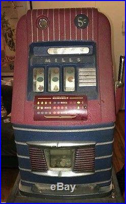 Antique 1940's Mills Jewel Bell Hi-Top 5 Cent Slot Machine