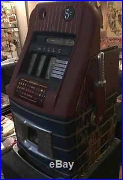 Antique 1940's Mills Jewel Bell Hi-Top 5 Cent Slot Machine