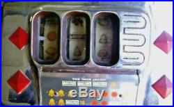 Antique 1940's Slot Machine MILLS DIAMOND FRONT 5 CENT Chrome Face withJackpot