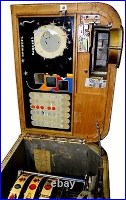 Antique 1941 O. D. Jennings 5 Cent Silver Moon Console Slot Machine