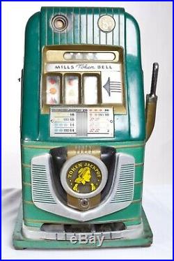 Antique 1947 Mills 5 Cent Token Bell Slot Machine Somewhat Working
