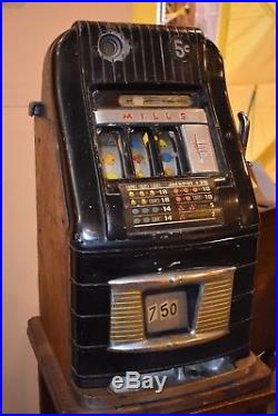 Antique Art Deco Mills 5 cent Nickel Slot Machine 1940's Gambling Casino