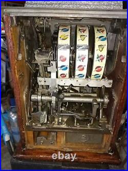 Antique Coin operated mills 1930's 25 cent castle slot machine & original stand