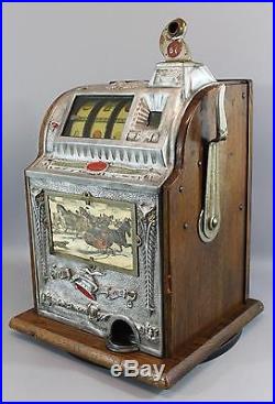 Antique Early 20thC Working Mills Owl Bell 5 Cent Slot Machine, NR