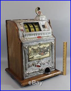 Antique Early 20thC Working Mills Owl Bell 5 Cent Slot Machine, NR