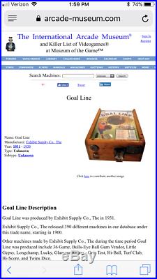 Antique Goal Line Game Exhibit Supply Arcade Coin Op Trade Simulator 1935 Repair