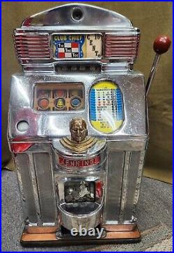 Antique Jennings 10c Club Chief Tic Tac Toe Slot Machine- Nice Chrome Mechanics