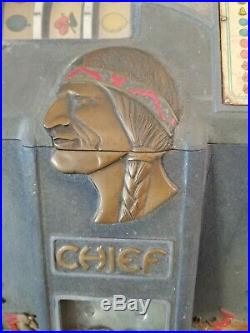 Antique Jennings 5 Cent 4 Star Indian Chief Slot Machine