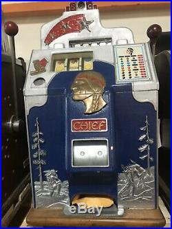 Antique Jennings 5 Cent 4 Star Indian Chief Slot Machine Beautifully Restored