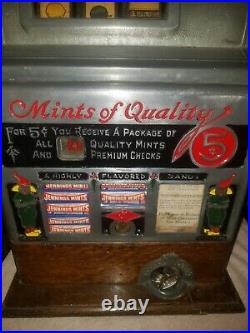 Antique Jennings 5 Cent Coin Op Slot Machine Mint Vendor Beautiful Machine