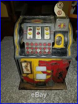 Antique Lion Head Mills Five Cent Slot Machine Original Unrestored Uncleaned